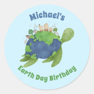 Modern Niedlich Earth Day Sea Turtle Birthday Part Runder Aufkleber