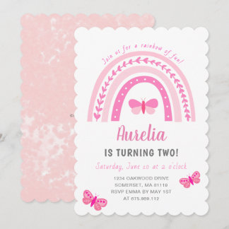 Modern Niedlich Pink Boho Rainbow Birthday Einladung