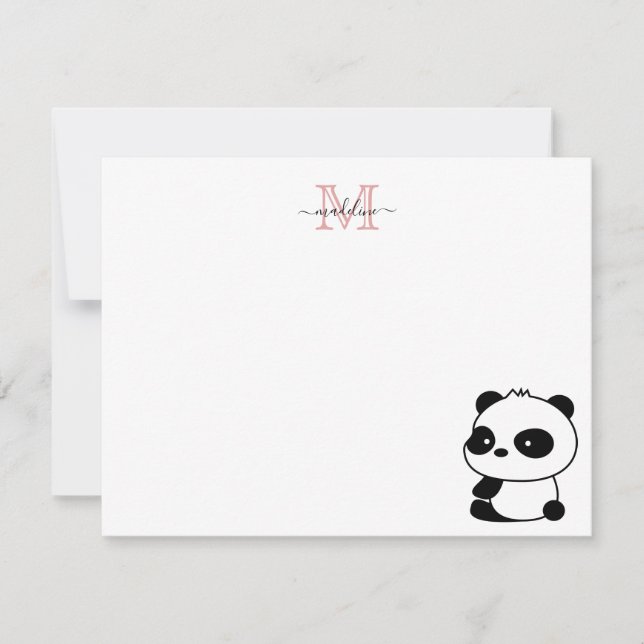 Modern Niedliche Panda Blush Pink Monogram Script Mitteilungskarte (Vorderseite)