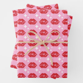 Modern Niedliche Rosa Lippen Kiss Business Shop Geschenkpapier Set