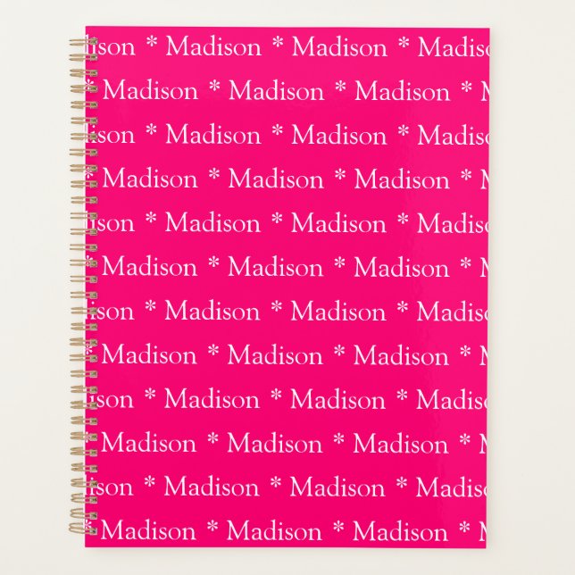 Modern niedliches, rosa individuelle Name Muster Planer (Vorderseite)