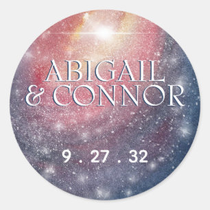 Modern Night Sky Galaxy Blue Lila Red Names Runder Aufkleber
