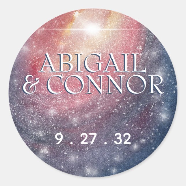 Modern Night Sky Galaxy Blue Lila Red Names Runder Aufkleber (Vorderseite)
