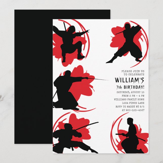 Modern Ninja Birthday Party Einladung (Vorne/Hinten)