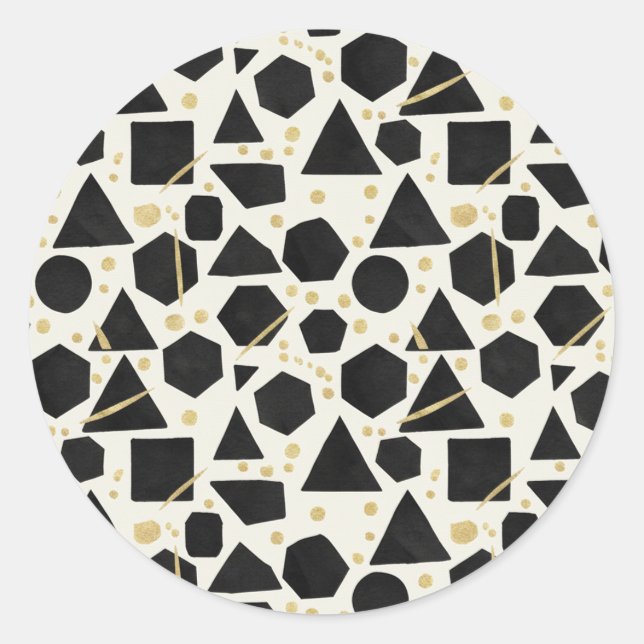 Modern Noir Geometric & Gold Splatter Runder Aufkleber (Vorderseite)