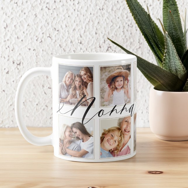 Modern Nonna Script | Entenkinder - FotoCollage Kaffeetasse (Modern Nonna Script | Grandchildren Photo Collage Coffee Mug)