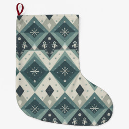 Modern Nordic Geometric Pet Stocking with Snow Großer Weihnachtsstrumpf