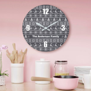 Modern Nordic Knit Ugly Sweater Chalkboard Name Große Wanduhr