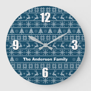 Modern Nordic Knit Ugly Sweater Navy White Name Große Wanduhr