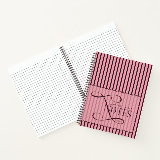 Modern Notes Custom Burgundy Stripes Scallops Notizbuch (Innenseite)