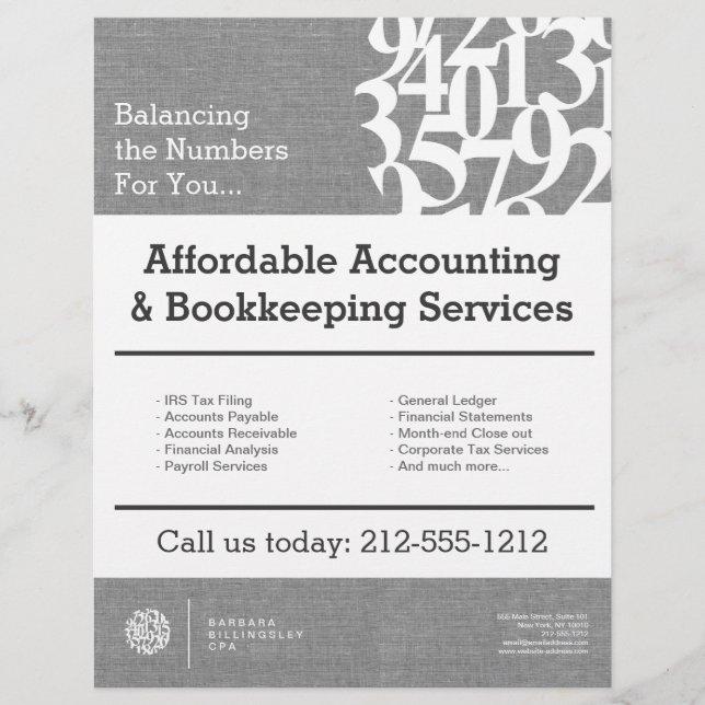 Modern Numbers Logo Linen Accountant Flyer (Vorne)