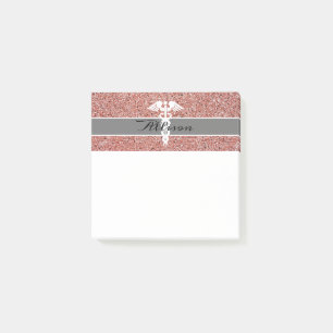Modern Nurse Caduceus Rose Gold Pink Glitzer Post-it Klebezettel