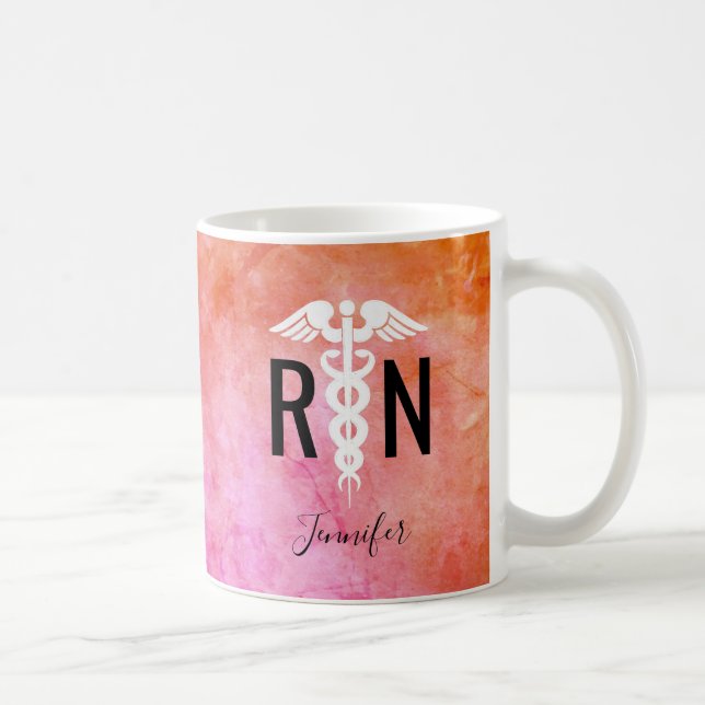 Modern Nurse RN Caduceus Colorful Ombre Name Kaffeetasse (Rechts)