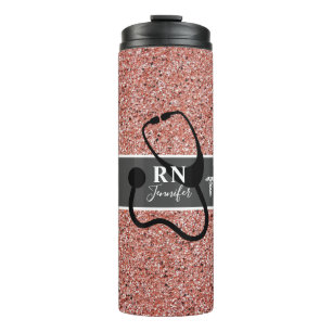Modern Nurse Rose Gold Glitzer Personalisiert Thermosbecher