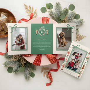 Modern Nutcracker Christmas Bow Ribbon Foto Frame Dreifach Gefaltete Urlaubskarte