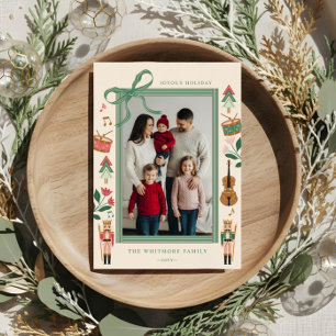 Modern Nutcracker Christmas Bow Ribbon Foto Frame Feiertagskarte
