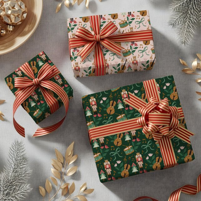 Modern Nutcracker Christmas Bow Ribbon Music Geschenkpapier Set (Modern Nutcracker Christmas Bow Ribbon Music Wrapping Paper Sheets)