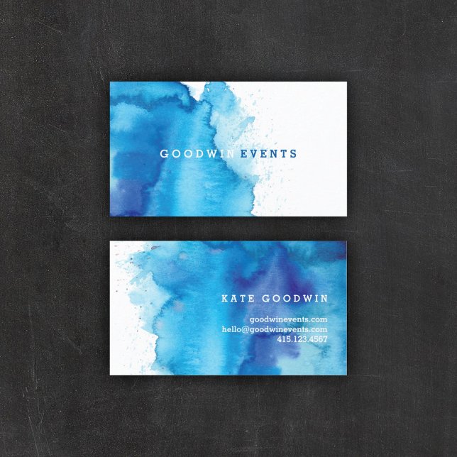 Modern Ocean Beachy Blue Watercolor Business Cards Visitenkarte (Von Creator hochgeladen)