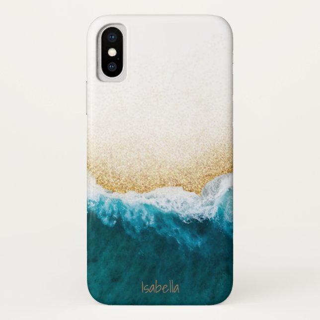 Modern Ocean Blue Aquamarin Wave Gold Glitzer Name Case-Mate iPhone Hülle (Rückseite)
