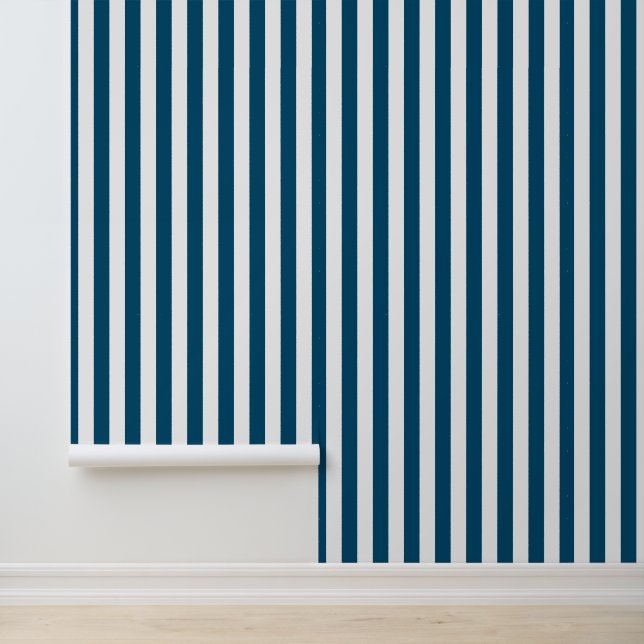 Modern Ocean Blue White Strip Tapete (Anwendung)