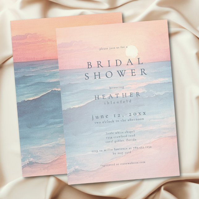 Modern Ocean Sunset Watercolor Beach Bridal Shower Einladung (Modern Ocean Sunset Watercolor Beach Bridal Shower Invitation)
