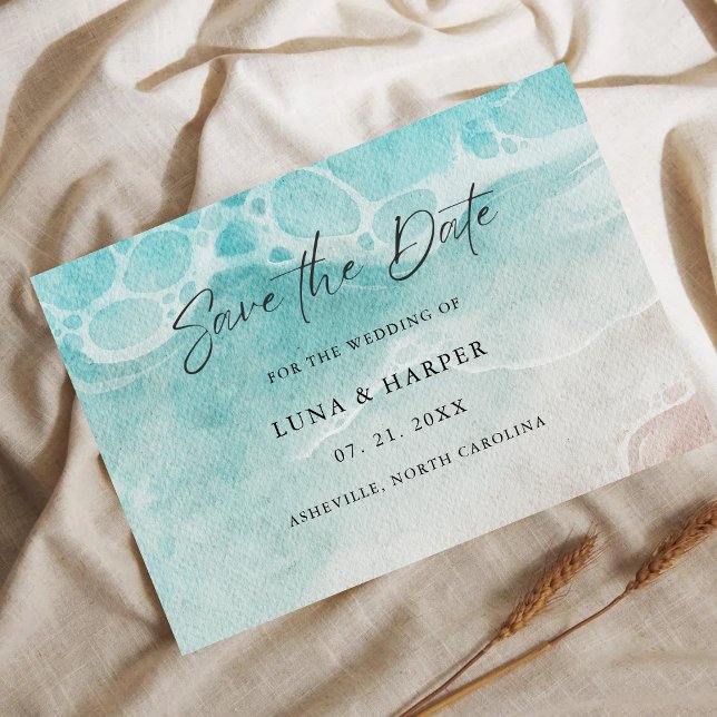 Modern Ocean Tide Watercolor Wedding Save The Date (Von Creator hochgeladen)
