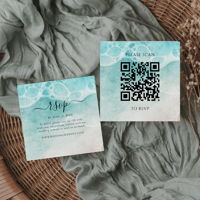 Modern Ocean Tide Wedding QR Code RSVP Card Begleitkarte (Von Creator hochgeladen)