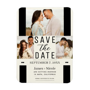 Modern Off White Save the Date 3 Foto Hochzeit Magnet