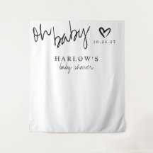 Modern Oh Baby Black and White Baby Dusche Banner