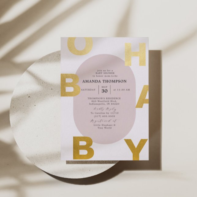 Modern Oh Baby Blush Pink Baby Dusche Gold Folieneinladung (Von Creator hochgeladen)