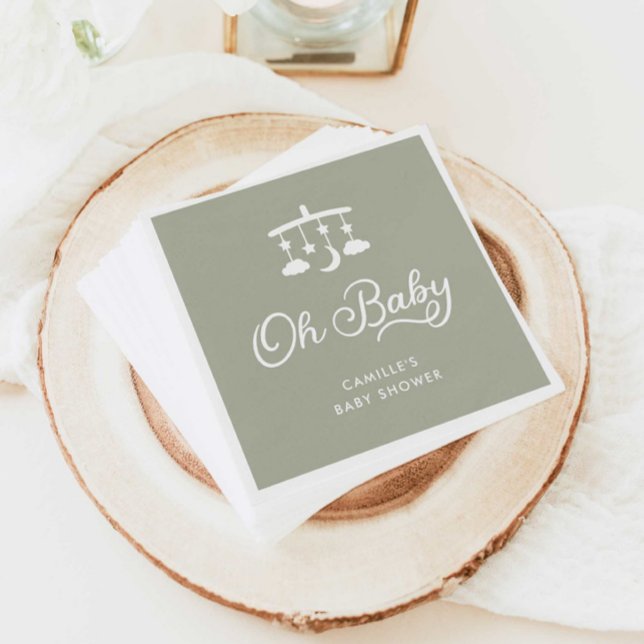 Modern Oh Baby Duschkabine Grün Serviette (Sage Green Oh Baby Shower Paper Napkins)
