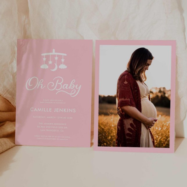 Modern Oh Baby Girl Foto Babydusche Einladung (Modern Oh Baby Girl Photo Baby Shower Invite)