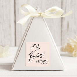 Modern Oh Baby Script Blush Baby Dusche Quadratischer Aufkleber