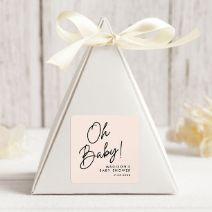 Modern Oh Baby Script Blush Baby Dusche Quadratischer Aufkleber