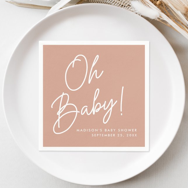 Modern Oh Baby Script Blush Terracotta Babydusche Serviette (Von Creator hochgeladen)