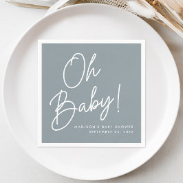 Modern Oh Baby Script Dusty Blue Baby Dusche Serviette