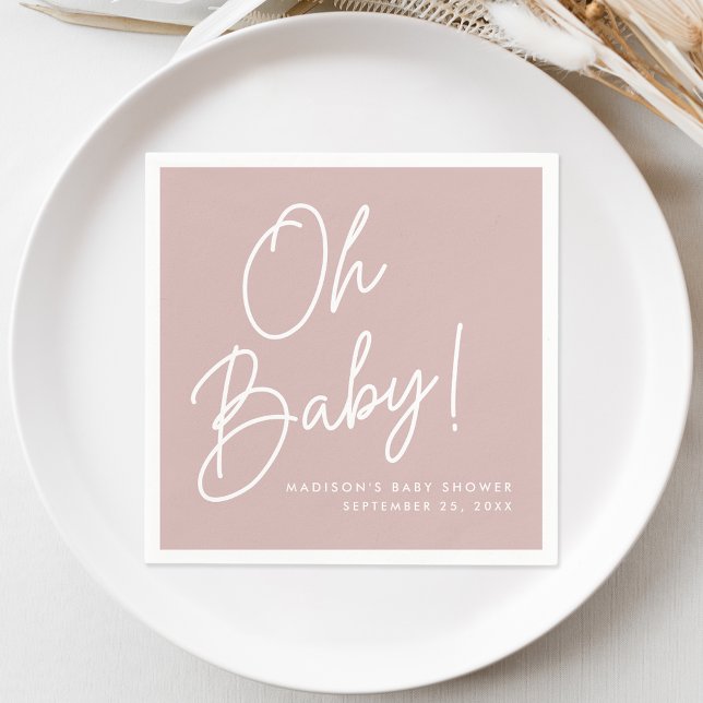Modern Oh Baby Script Dusty Rose Babydusche Serviette (Von Creator hochgeladen)
