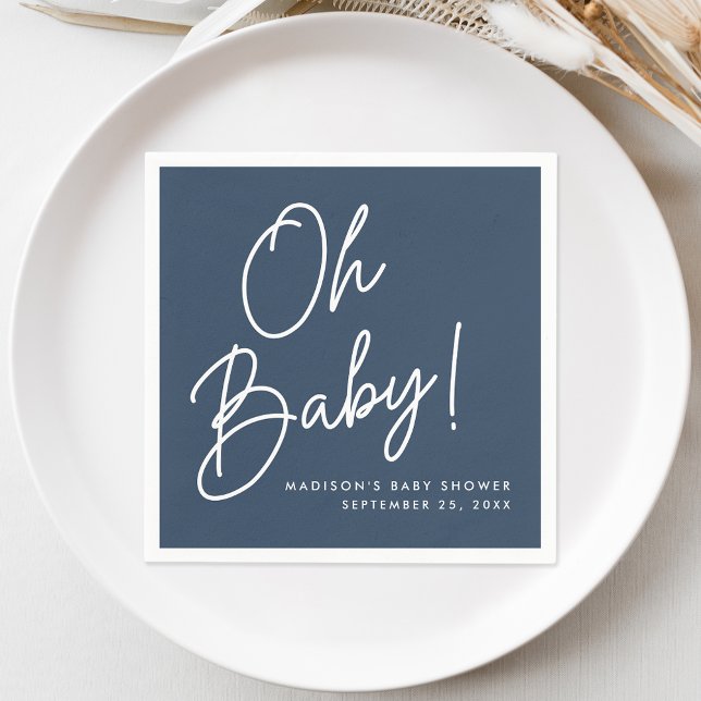 Modern Oh Baby Script Navy Baby Dusche Serviette (Von Creator hochgeladen)