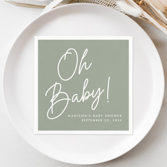 Modern Oh Baby Script Sage Green Baby Dusche Serviette (Von Creator hochgeladen)