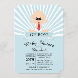 Modern Oh Boy Mustache Boys Baby Dusche Einladung