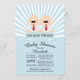 Modern Oh Boy Mustache Twin Boys Baby Dusche Einladung