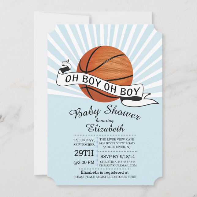 Modern Oh Boy Sports Basketball Boys Babydusche Einladung (Vorderseite)