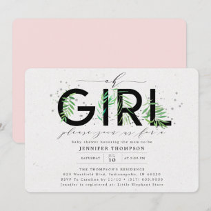 Modern Oh Girl Blush Tropical Greenerity Babydusch Einladung