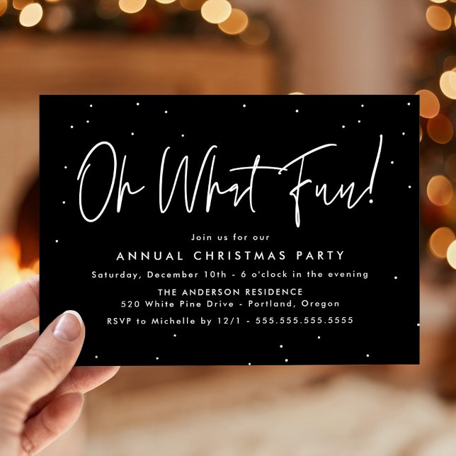 Modern Oh What Fun Script Black Holiday Party Einladung (Von Creator hochgeladen)