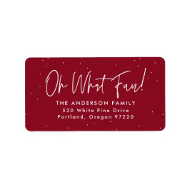 Modern Oh What Fun Script Burgundy Return Address Adressaufkleber