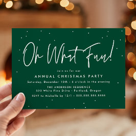 Modern Oh What Fun Script Green Holiday Party Einladung