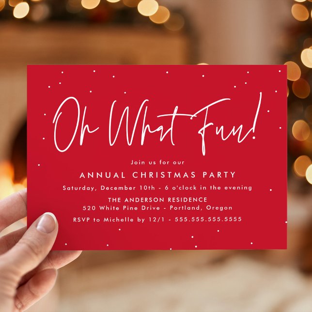 Modern Oh What Fun Script Red Holiday Party Einladung (Von Creator hochgeladen)