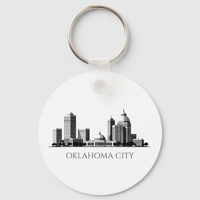 Modern Oklahoma City Stylized Skyline Schlüsselanhänger (Vorderseite)