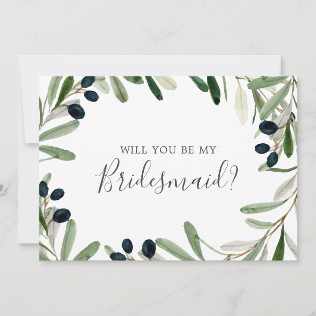 Modern Olive Branch Bridesmaid Vorschlag Card Einladung (Vorderseite)