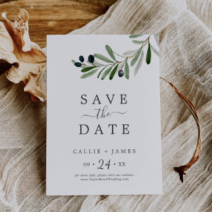 Modern Olive Branch Save the Date Card